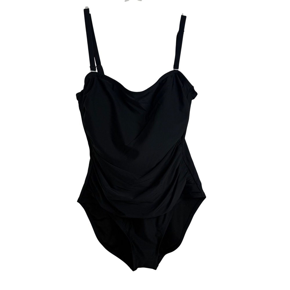 DKNY Ruched One Piece Swimsuit XL Black Slimming Minimalist Chic Resortwear